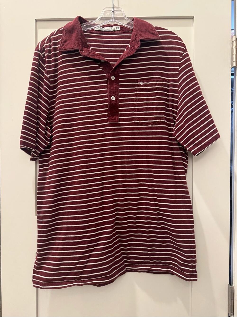 Criquet Men’s Large Maroon White Striped Polo Shirt Short Sleeve Golf Preppy